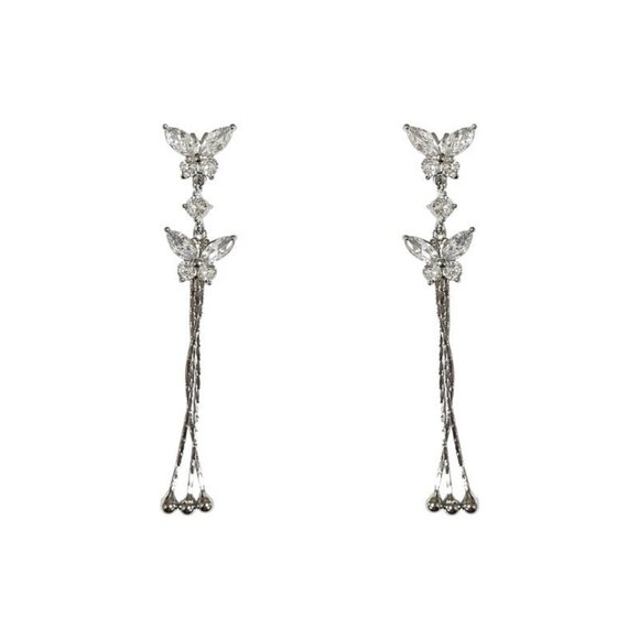 Sweet Diamond Butterfly Long Chain Tassel Earrings - Picture 6 of 6